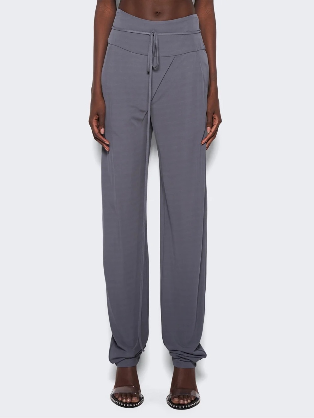 NWT Christopher Esber Tie Waist Folded Jersey Baggy Pants Charcoal Grey